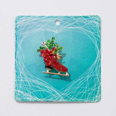 Brooch New Year's "horse" with flowers, colored in gold-1