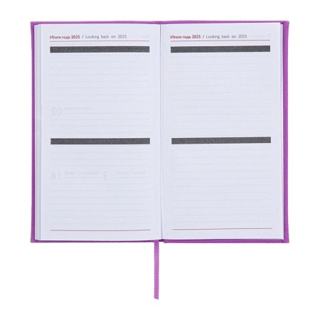The weekly dated 2025, 85x145 mm, 64 sheets of Escalada, a solid cover made of artificial leather, pancake embossing, block 70 g/m², lilac-9