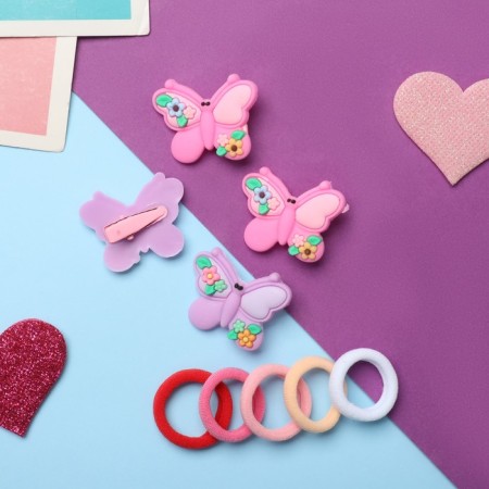 Hair set "Ray" (10 elastic bands, 4 clamps) Butterfly bright, mix-2