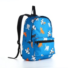 A backpack with a zipper, the color is blue