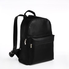 City backpack, textura made of artificial leather with zipper, outer pocket, black color