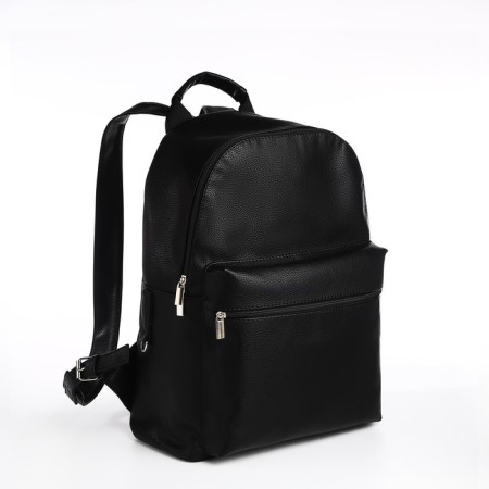 City backpack, textura made of artificial leather with zipper, outer pocket, black color