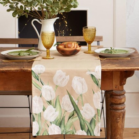 Path on the Ethel table white tulips 40x149cm, 100% HL, sarzha 190 g/m2