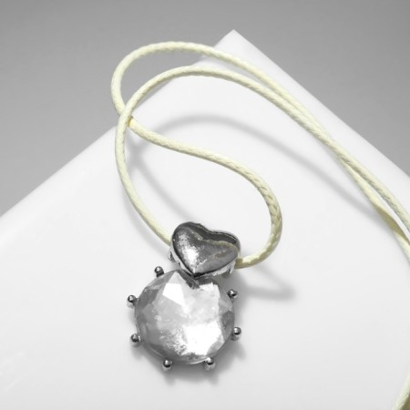 The pendant "Ice Heart" on the threads, a Christmas tree, white color in silver on a beige lace, 30 cm