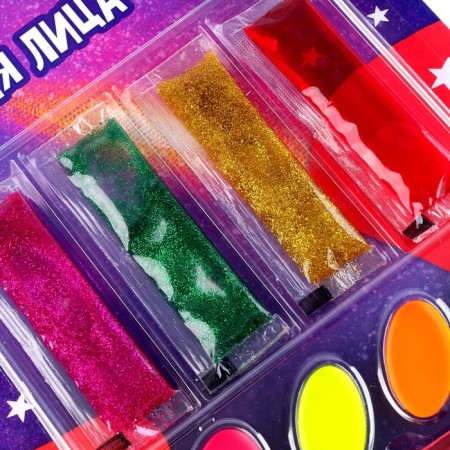 Makeup for the face and body, 4 colors + 3 gels with sparkles + red gel + applicator-3