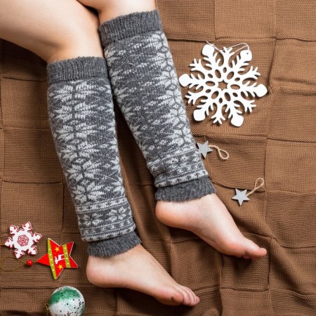 Women's woolen hetras "White snowflake", dark gray color