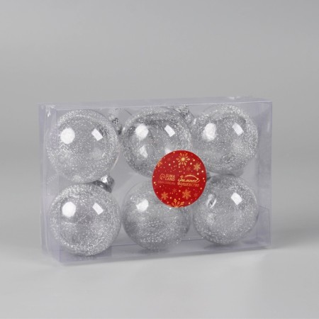 Set of balls plastic D-6 cm, 6 pcs "Doncho" silver transparent-1