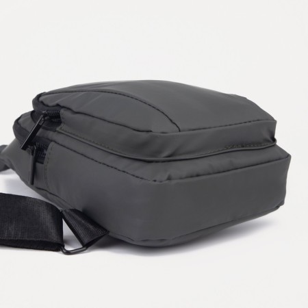 Male sling bag from textiles, headphones, khaki color-2