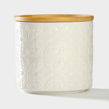 Porcelain Bank for bulk products Bellatenero “Leaves”, 300 ml, D = 8.5 cm, white color-6