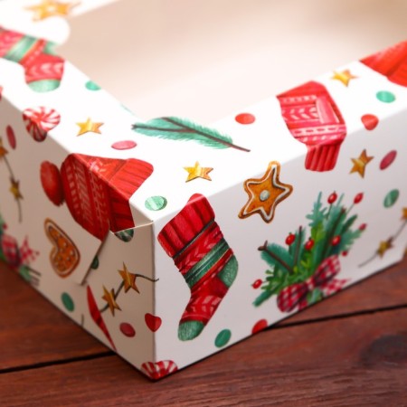 New Year. Folding box, confectionery packaging with the Window "New Year's Pattern", 25 x 15 x 7 cm-2