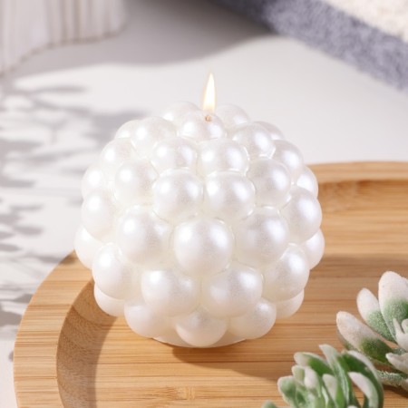 Figure candle "Babble" Round, 5.5x5.5 cm, white pearls