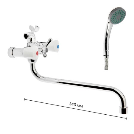 Bath mixer "Center for Plumbing" 15332, two -wound, wall, with a shower set, chrome
