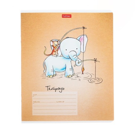 Notebook 12 sheets, in a cage, "Elephant and Mouse", cover coated cardboard, rounded corners, block 65 g/m2, 5V MIX-6