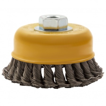 Denzel Ushm brush, 100 mm, M14, cup, twisted stainless steel. wire 0.5 mm-1
