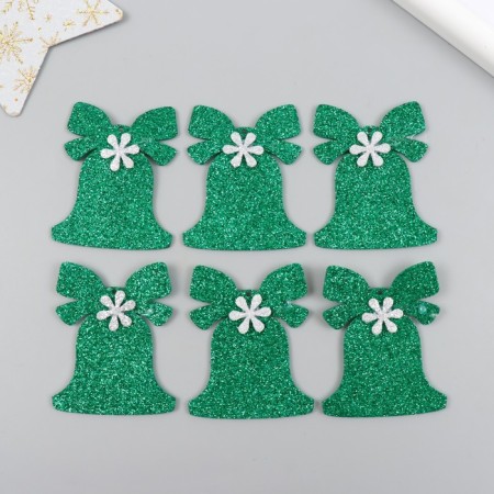 Decor "Bell with flower" 5x6 cm green set 6 pcs foom glitter-2