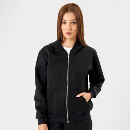 Women's sweatshirt is laid down, the color is black, size 52