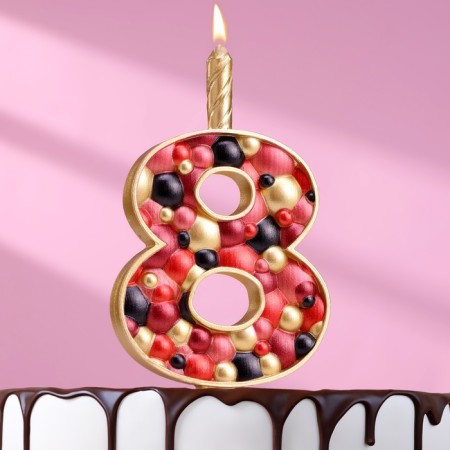 Candle for the cake "Bubbles", the number "8", 10 cm, gold