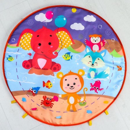 Developing rug "baby game", with a piano, round, pink-1