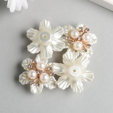 Decor for creativity Metal, plastic "Flower with pearls" rhinestones 1.8x3.4x3.4 cm-2