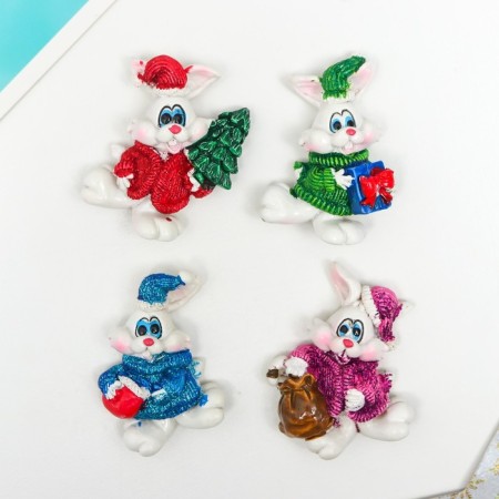 Magnet Polystone Bluest "White Rabbit in a fur coat and cap" mix 5.5x3.8 cm