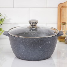 Granite pan, 5 l, d = 26 cm, h = 13 cm, glass cover, anti -stick coating, gray color