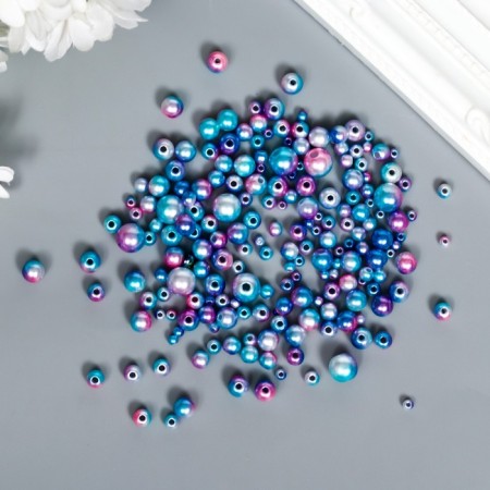 Beads for creativity plastic "Round. Gradient. Blue mermaid" d = 3-8 mm, set 10 grams