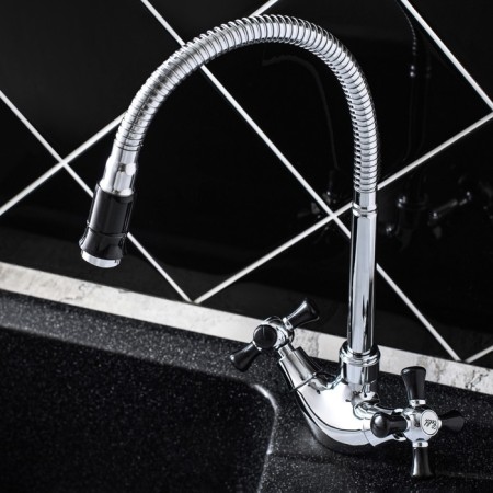 Kitchen mixer RMS SL92BL-279F, two-wound, high spout, chrome/black-1