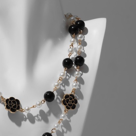 Beads with pearls "Galance" ball No. 10, black and white color in gold, l = 80 cm-2