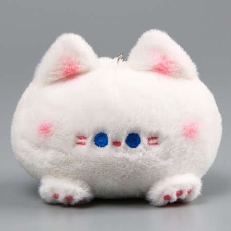 Soft toy "Cat-shred" on a key fob, 11 cm, white-pink color-1