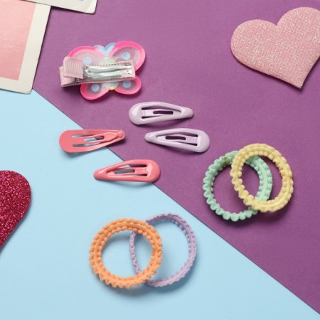Hair set "Ray" (8 elastic band 3 cm, 4 invisibility 3 cm, clamp 4 cm) butterfly, mix-2