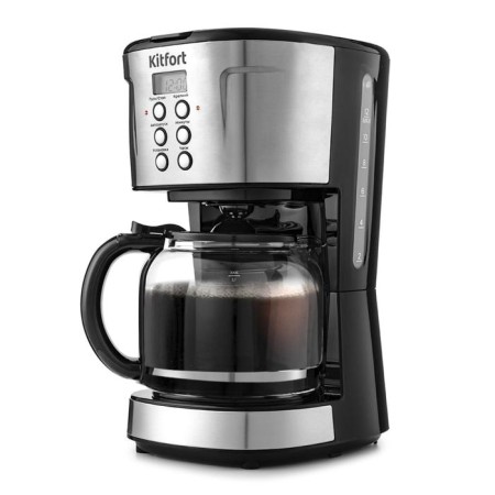 Coffee machine KitFort KT-731, drip, 900 watts, 1.6 l, silver-black