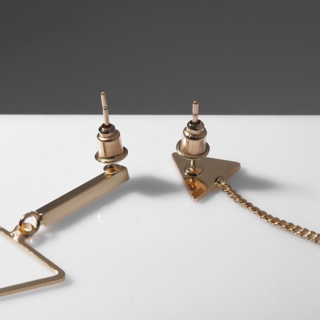 Hanging earrings "Geometry" Triangles, color gold, 7.5 cm-2