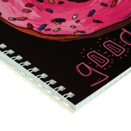 Notebook A5+, 48 sheets in a cage on the crest Food in Black, cover coated cardboard, glossy lamination, mix-3