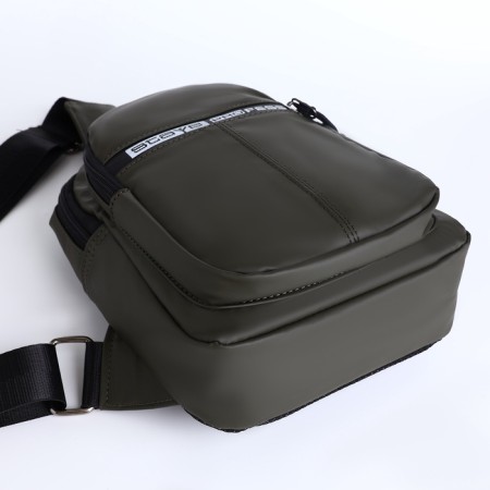 Male sling bag from textiles, headphones, green color-6