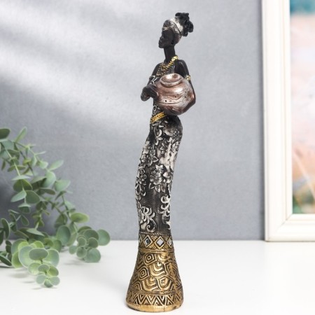 Polystone souvenir "African with a jug, in a dress with silver flowers" mix 25.5x7x5 cm-3