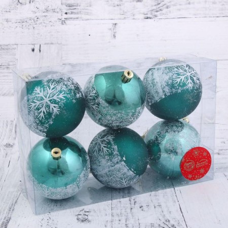 Set of balls plastic D-8 cm, 6 pcs "Frosty Snowflake" Green-1