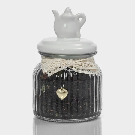 Glass Bank for bulk products with ceramic lid "Tea Conversations", 700 ml, 10.7 × 17 cm, white color-3