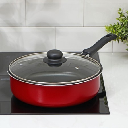 Steven "Expert", 3.5 l, d = 26 cm, plastic handle, glass cover, anti -stick coating, burgundy color-5