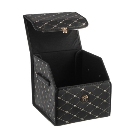 Organizer COFR in the trunk, C2R HT091, 30 × 30 × 30 cm, eco -leather, black, beige line-1