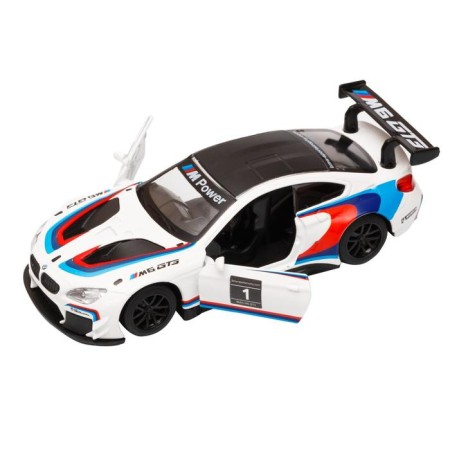 Metal machine BMW M6, 1:43, inertia, doors open, white color-6