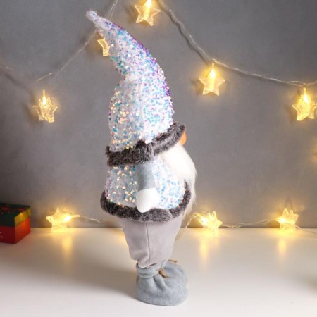 Interior doll "Santa Claus in a white-pearl cap and a vest with sequins" 55x16x22 cm 62601-1