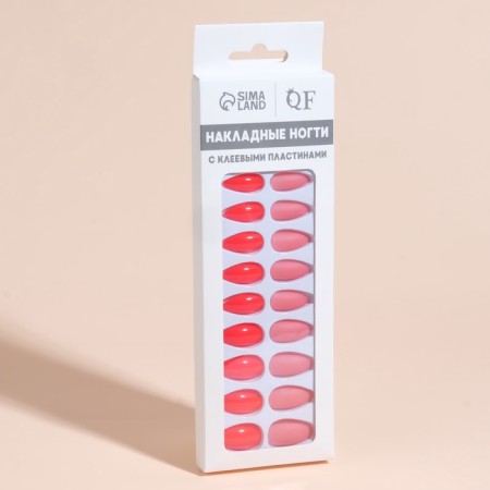 False nails, 24 pcs, with adhesive plates, almond shape, neon/matte pink color-6