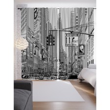 Фотошторы «Город в серости», сатен, размер 145х265 см, 2 шт