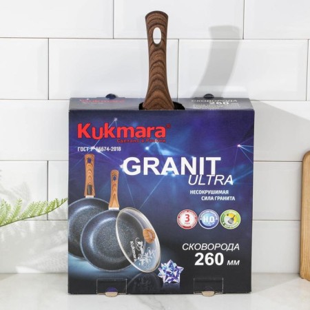 Pan Kukmara Granit Ultra Blue, D = 26 cm, plastic handle, glass cover, anti -stick coating-5