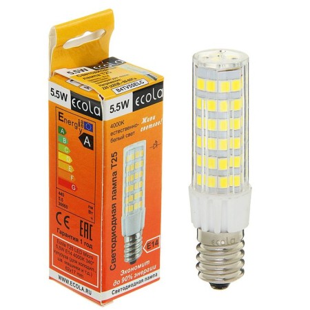 LED lamp Ecola, T25, E14, 5.5 W, 4000 K, 340 °, for refrigerators and sewing machines