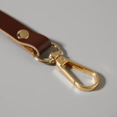 Genuine leather bag, adjustable, with carbines, 60 ± 2 cm × 1.2 cm, brown color/gold-2