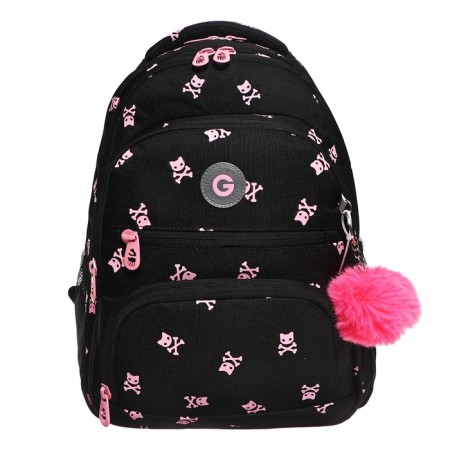 School backpack, 39 x 30 x 20 cm, Grizzly, ergonomic back, + keychain, black-1