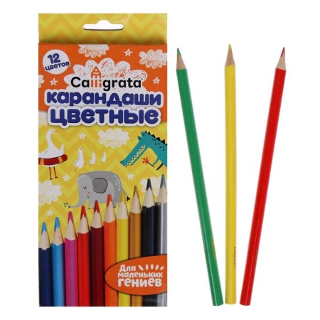 Pencils colored 12 colors, wooden, triangular body, in a cardboard box-6