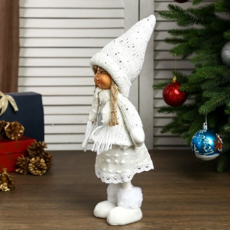 Interior doll "Valya girl in a beige sweater and cap" 38x10x14 cm-3