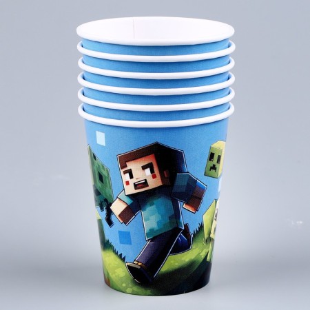 A set of paper utensils "Minecraft": 6 plates, 1 garland, 6 glasses, 6 caps-6